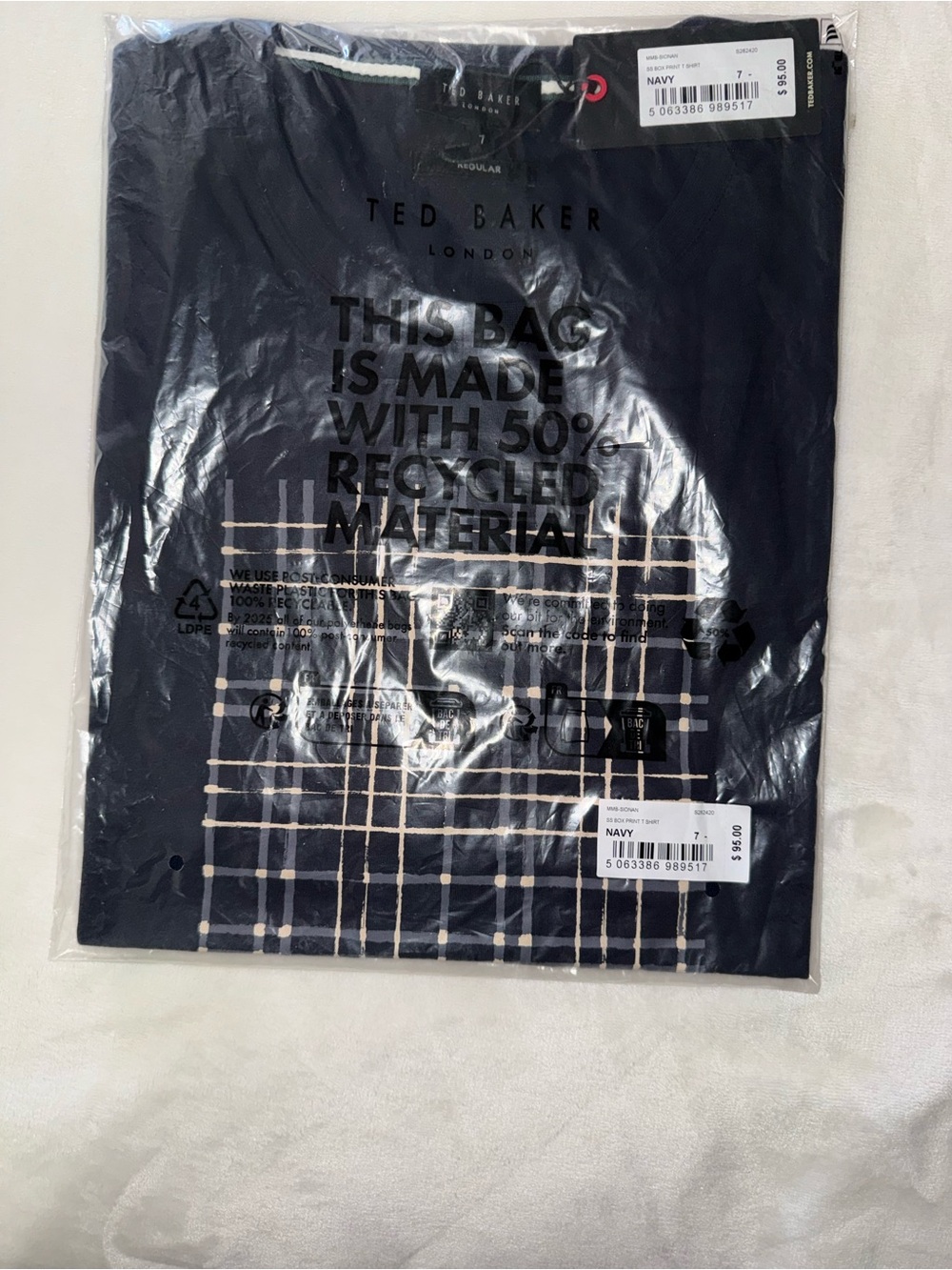 Ted Baker Box Print T-shirt - Navy. Size 7